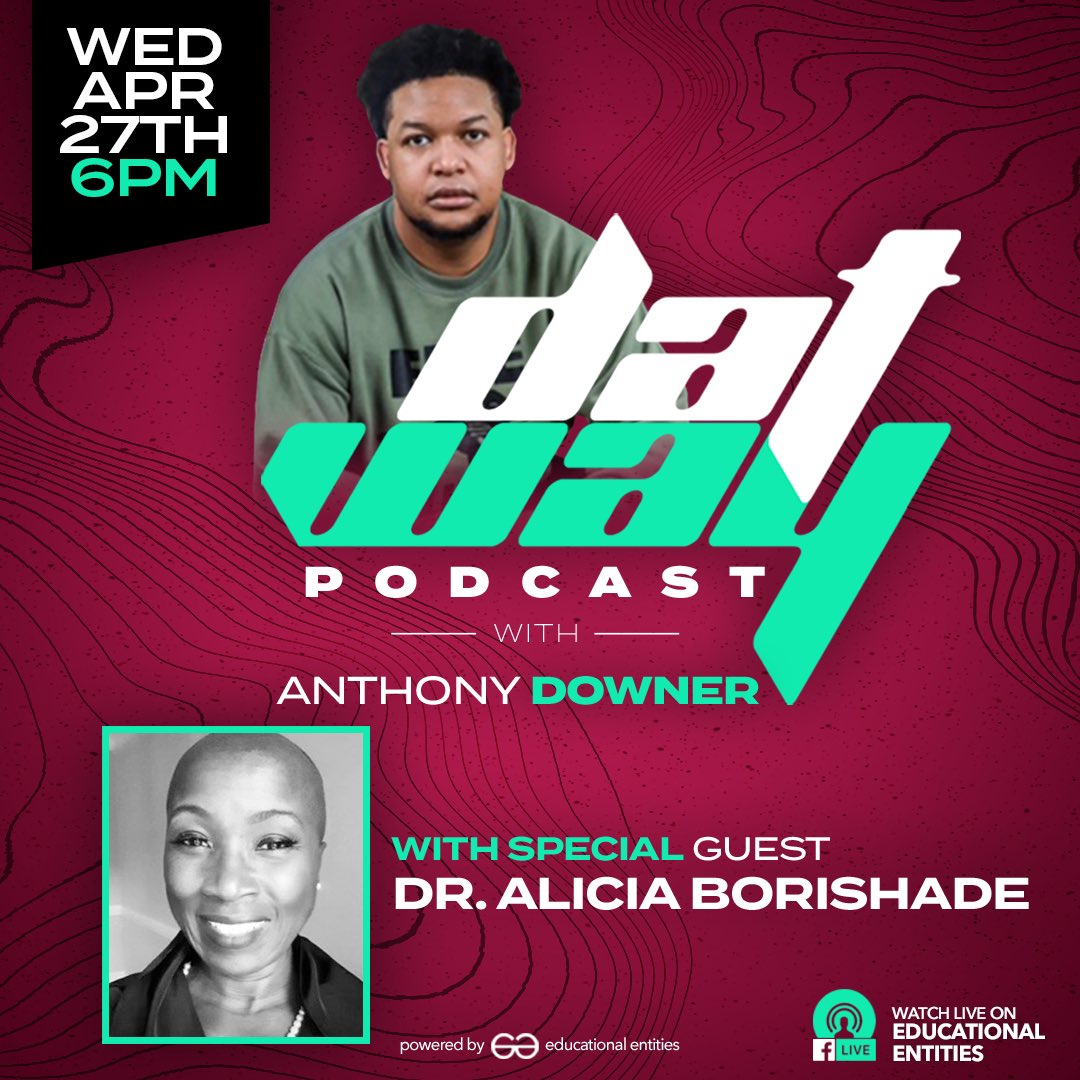 “dat way” returns Wednesday, April 27th at 6 PM.

Join podcast host, Anthony Downer and special guest Dr. B.

Tune in live on FB or our YouTube channel, 🔗educationalentities.com 

 #datway #blackeducatorsrock #teacher  #studentvoice #education #ProfessorJBA #PGeducator 🎙