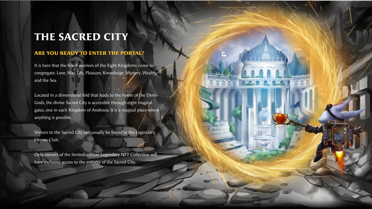 Are you ready to enter the Sacred City?
You'll need a Legendary Hero NFT!

🚨 We're giving away 5 WL spots 🚨 

How to get WL? Join discord.gg/chosenones &amp; say "Hi, I want to enter the portal" and post proof on twitter!

#NFTCommunity #NFTGiveaway