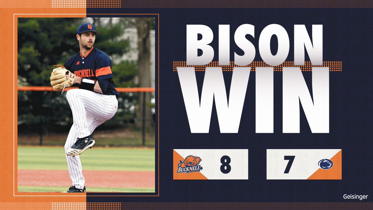 Bucknell_BB's tweet photo. 𝓑𝓲𝓼𝓸𝓷 𝓦𝓲𝓷!!!

Andrew Funovits gets it done in the final inning as we hold on for an 8-7 win, our first in Happy Valley since 1995!  

#rayBucknell https://t.co/0e9LWvkT33
