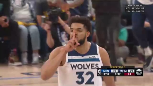 CBSSports's tweet photo. After Ja awakened the crowd with his poster, KAT silences it with a three!

It's 92-79 in the fourth quarter. https://t.co/kzaz8gUZfy
