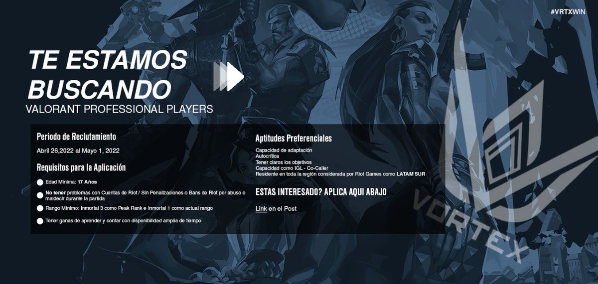 VortexGamingGt's tweet photo. Te estamos buscando para nuestro equipo de Valorant 

https://t.co/Unge85eiOM https://t.co/VFRyOEBuWM