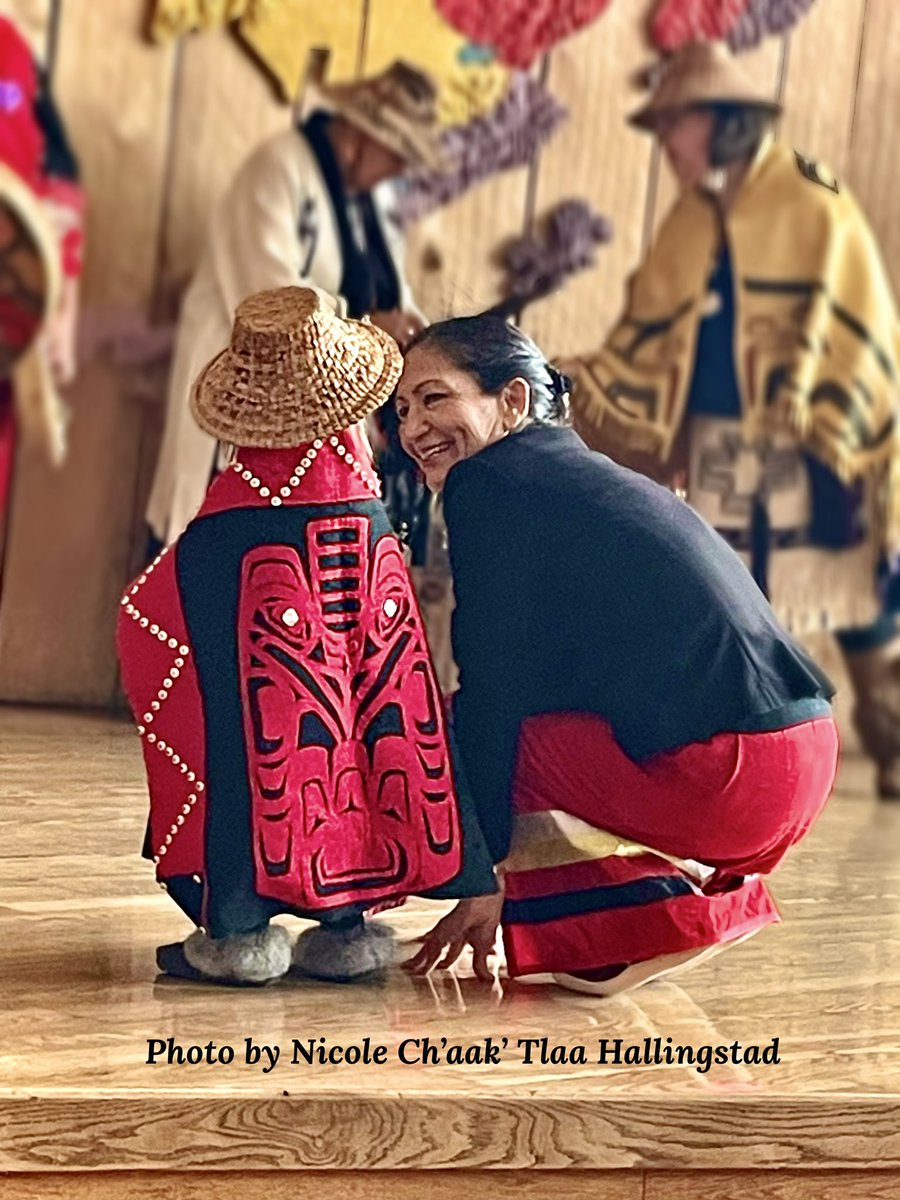 NHallingstad's tweet image. SOI #DebHaaland in Alaska. I was lucky to capture this heart-swelling second when she dropped to eye-level to say hello to a little dancer. ♥️ #RepresentationMatters