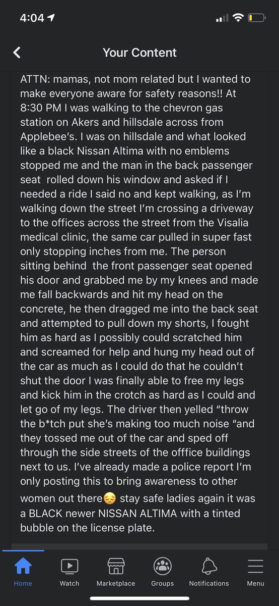 Please read and share. This happened to me last night around 8:30pm. Stay safe out there ladies don’t go out without protection