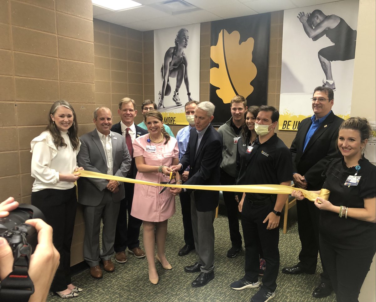 A ribbon cutting was held April 27 for North Oaks Rehabilitation Services at Southeastern, located in the Pennington Student Activity Center. From left are North Oaks Vice President of Orthopaedic Service Line Reagan Johnson, SLU Athletic Director Jay Artigues, Tangipahoa Parish President Robby Miller; Dr. Jeffrey Witty; North Oaks President/CEO Michele Sutton; North Oaks Rehabilitation Hospital Administrator Mac Barrient; SLU President Dr. John Crain; North Oaks Physical Therapists Kyle Granat, Rebecca Troulliet and Tony Miller; City of Hammond Mayor Panepinto; and Graphic Designer Allison Portier.

