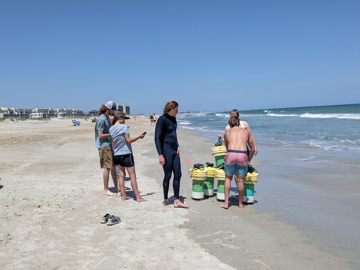 Beach day #5 for my coastal engineering field methods class. Wave buoys, pressure sensors, drifters, and a current profiler. Now the data analysis fun begins.  <a href="/uncwphysics/">uncwphysics</a> <a href="/UNCWilmington/">UNCW</a>