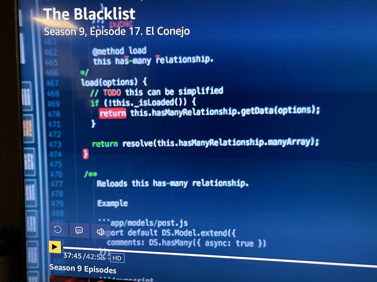 The TV show <a href="/NBCBlacklist/">The Blacklist</a> used source code from Ember Data when pretending it was the source to a dangerous virus. 🥸