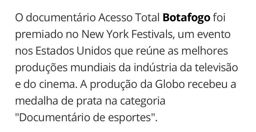 Acesso Total Botafogo ganha medalha de prata no New York Festivals, botafogo