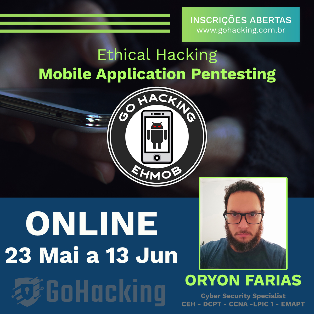 Lets_GoHacking's tweet photo. 🚨CURSO NOVO - INSCRIÇÕES ABERTAS🚨
A primeira turma do mais novo curso da GoHacking - Ethical Hacking Mobile Application Pentesting (EHMOB) - está com as vagas abertas e você pode realizar a sua inscrição pelo link: https://t.co/PZLCkBrUOt
Let's GoHacking !
#EHMOB #gohacking https://t.co/vVfmpEUC06