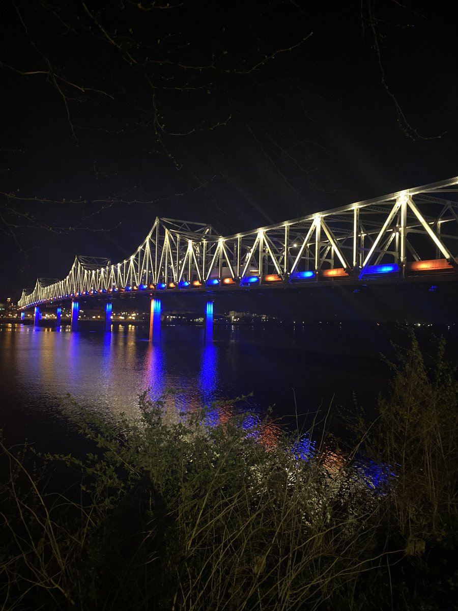 PIA 11th Anniversary Bridge Lighting!  #FlyPIA #SafeTravelsPIA #FlyLocal #MurrayBaker #DiscoverPeoria #RiverFront #LightItUp #LetItShine