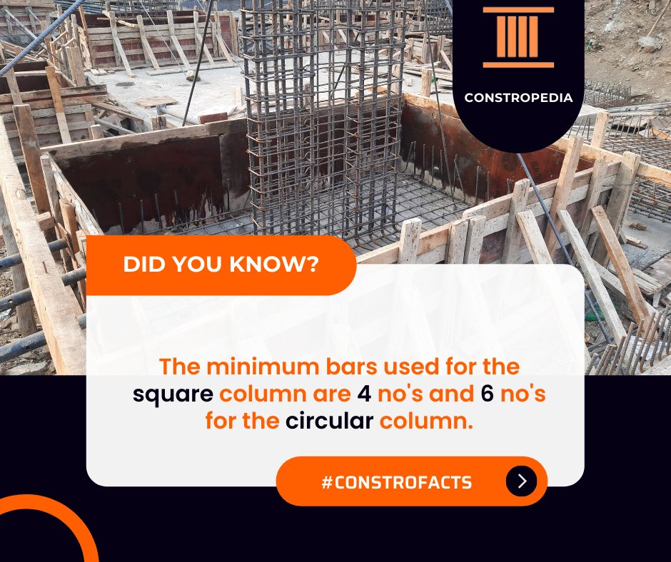 constropedia's tweet image. The minimum bars used for the square and round columns are.
 #constropedia #column #civilengineering #constrofacts