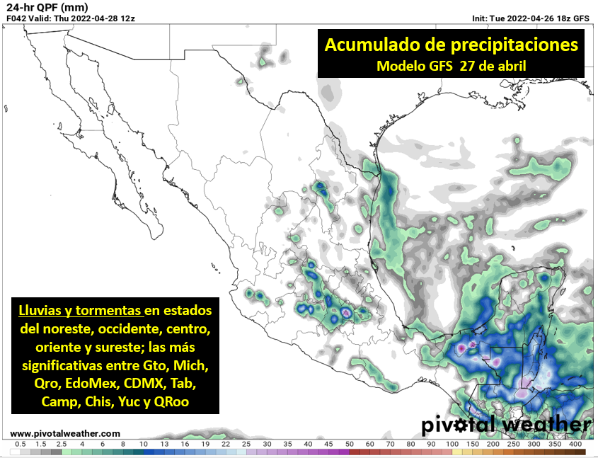 🔵Para este miércoles 27, seguirá la masa del #FrenteFrío45 en combinación con nubes/lluvias favoreciendo ambiente fresco-templado por la tarde en el noreste, centro y oriente.

❇️Será el último día del #TemporalLluvioso con eventos más aislados

P E N D I E N T E S⚠️