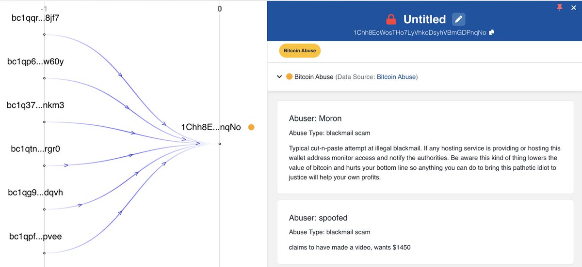 AppBreadcrumbs's tweet photo. 💁♂️💁♀️ What's the diff between a 🟡 and a 🔵 on a https://t.co/iaKPexPS7U graph? Yellow dots indicate that a $BTC address is flagged on #BitcoinAbuse and more info can be found on the slider 👉👉 https://t.co/khNfsgcXqs #investigatetheblockchain #followthebreadcrumbs https://t.co/rutk4KiVl7