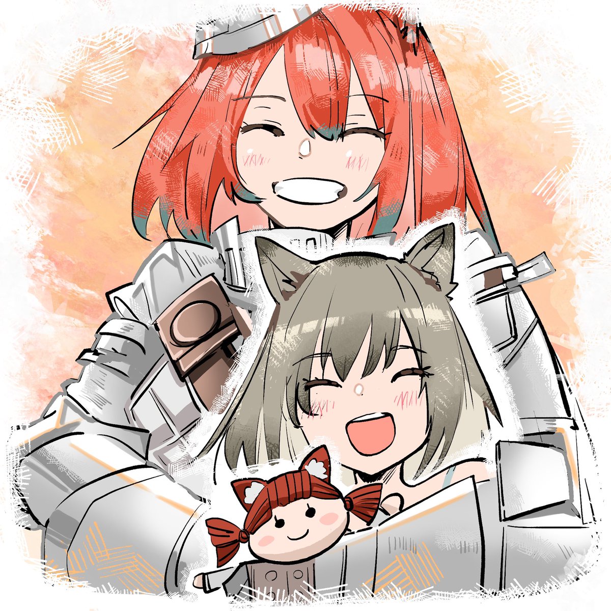 animal ears smile closed eyes multiple girls red hair armor 2girls  illustration images