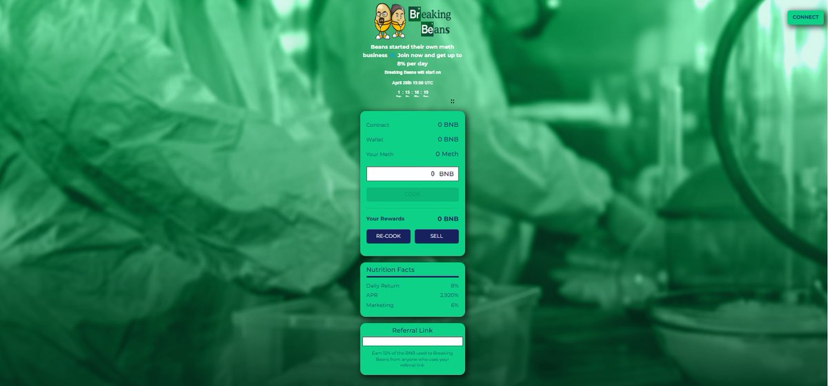 COMING SOON!! - #BreakingBeans

🫘 8% Daily ROI With BNB Rewards
🫘 #BakedBeans Fork
🫘 6% Deposit Fee
🫘 Launch Time: April 28th 19:00 UTC

breakingbeans.money