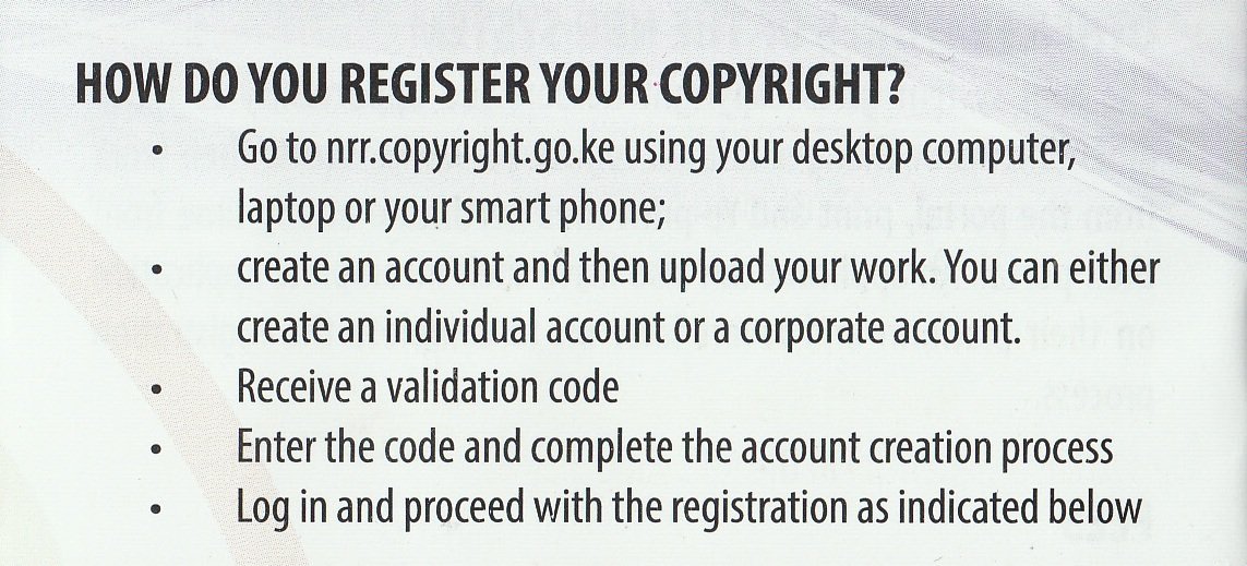 KenyaCopyright's tweet photo. Have you taken advantage of the free copyright registration window?  Just go to https://t.co/xvx3iLfu1g create an account and start the registration process. 
Free registration ends June 30th! 
How to register? see👇below https://t.co/sgpTmXL98g