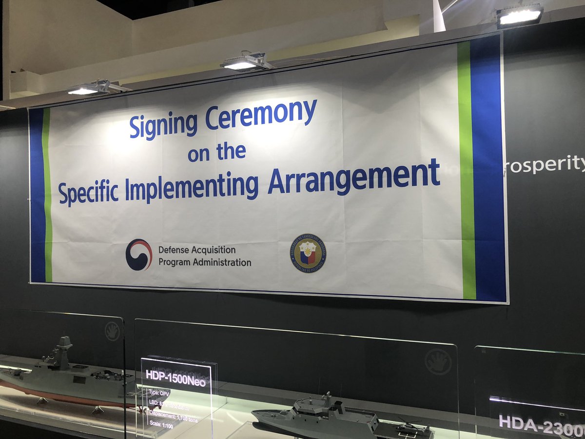 PH, South Korea to sign implementing arrangement for the maintenance, repair and overhaul of Jose Rizal-class frigates this afternoon, as part of the ADAS exhibition. Hyundai Heavy Industries built the JRC frigates and it also won the contract to build 2 corvettes for PH Navy