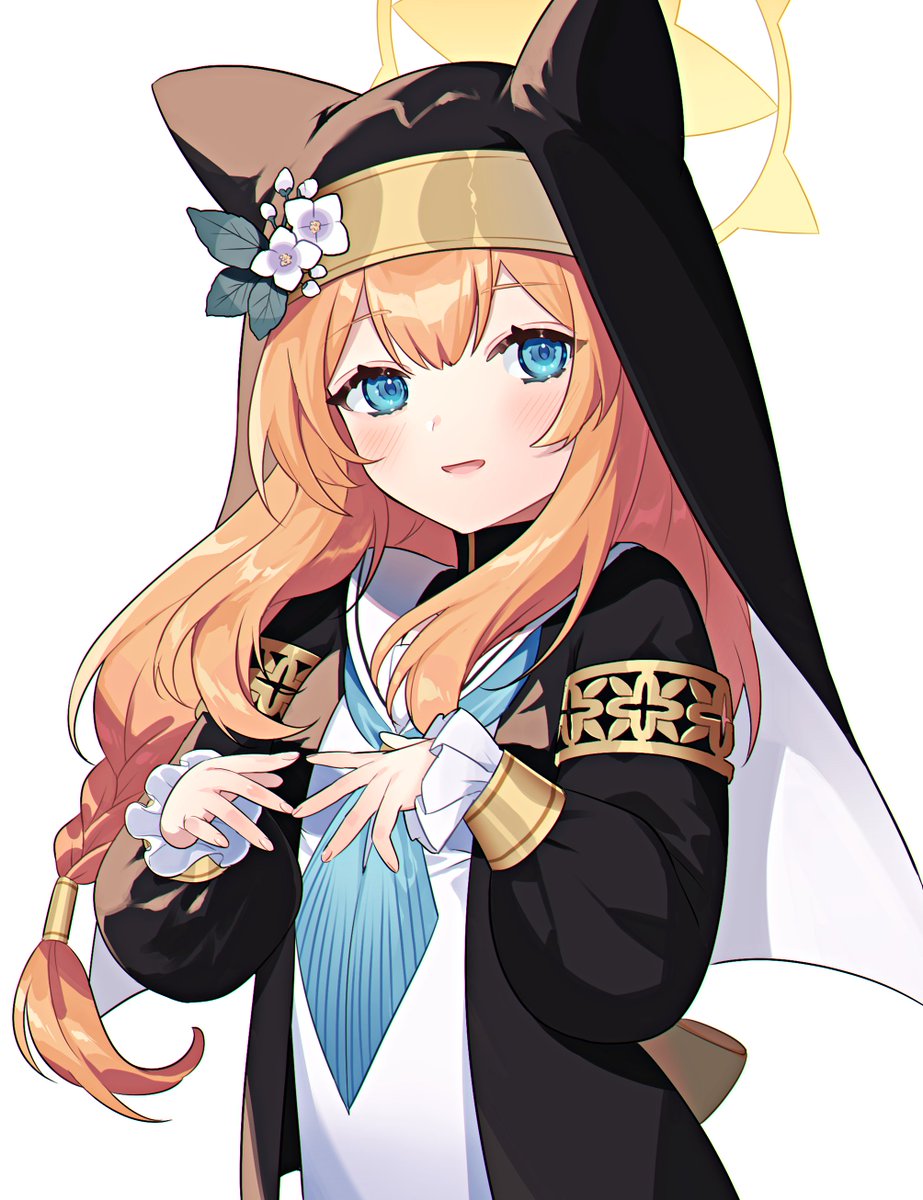 mari (blue archive) 1girl solo blue eyes orange hair animal ear headwear halo long hair  illustration images