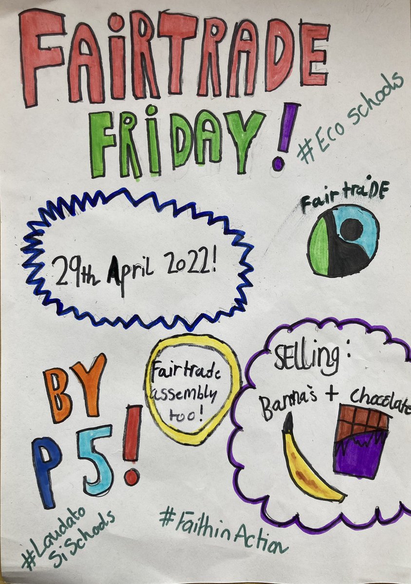 We are very excited for our ‘Fairtrade Friday’ this Friday! We will be holding our first Fairtrade tuck shop and Primary 5 will be sharing their learning in a Fairtrade Assembly 💛@EcoSchoolsScot <a href="/FaithinAction/">Faith In Action</a> <a href="/LaudatoSiMvmt/">Laudato Si' Movement</a>