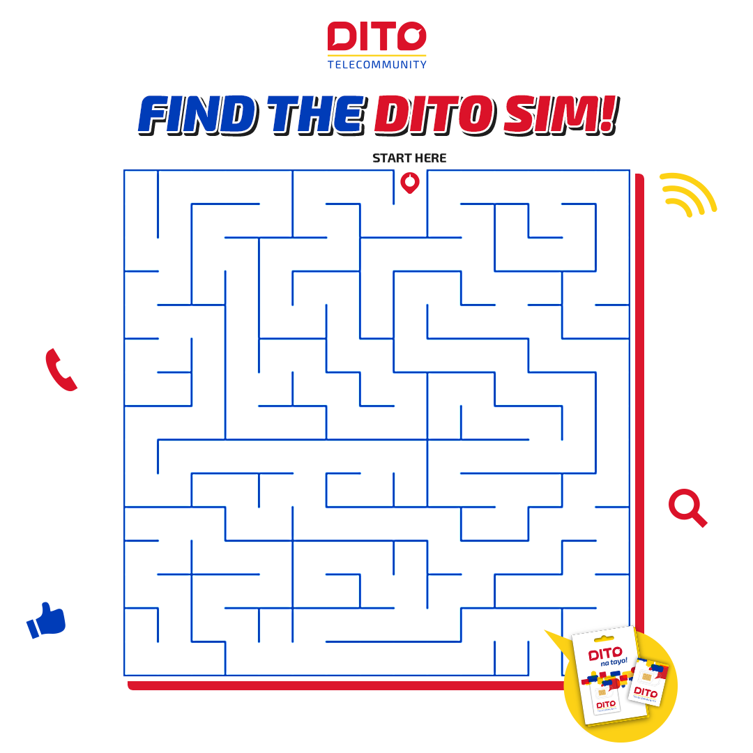 DITOphofficial's tweet photo. Put those brain cells to the test and solve the maze challenge by reaching our DITO SIM!​

DONE? Comment "Found DITO" and post a screen shot after you've successfully answered the problem. https://t.co/jIFkSzoh1Q