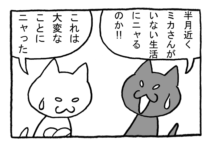 ねこまんがかいてみた203「長期不在」
#ねこ #ネコ #猫  #白猫 #黒猫 #猫漫画 #4コマ #4コマ漫画 #四コマ #四コマ漫画 #マンガ #漫画 #ギャグ漫画 #海外旅行 #お留守番 #イタリア #エサ 