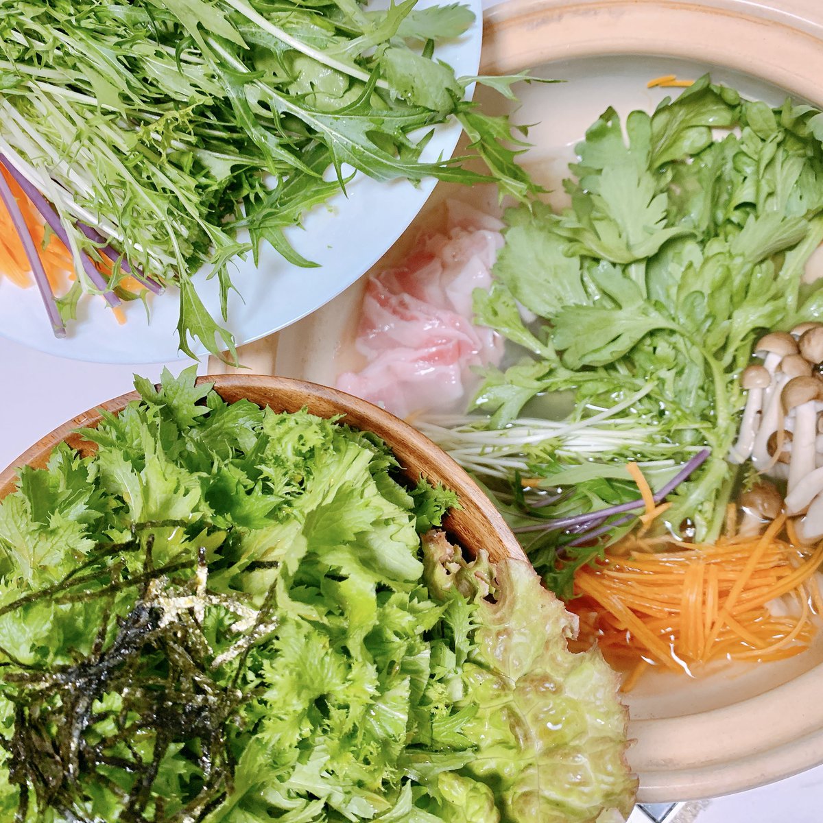 HotsuKitchen's tweet photo. 🥬新鮮野菜祭り🥬
ブルーファーム様 @BlueFarm15 より
葉物野菜をいただきました🥬
◼︎春菊と水菜のしゃぶしゃぶ🌿
◼︎わさび菜のサラダ🥗
美味しすぎてびっくり🥺
みずみずしくて甘いんです✨
#大分県
#山香町
#農業
#有機減農薬栽培
#BlueFarm
#ブルーキャピタルマネジメント
#PR https://t.co/LDtnvZmn6W