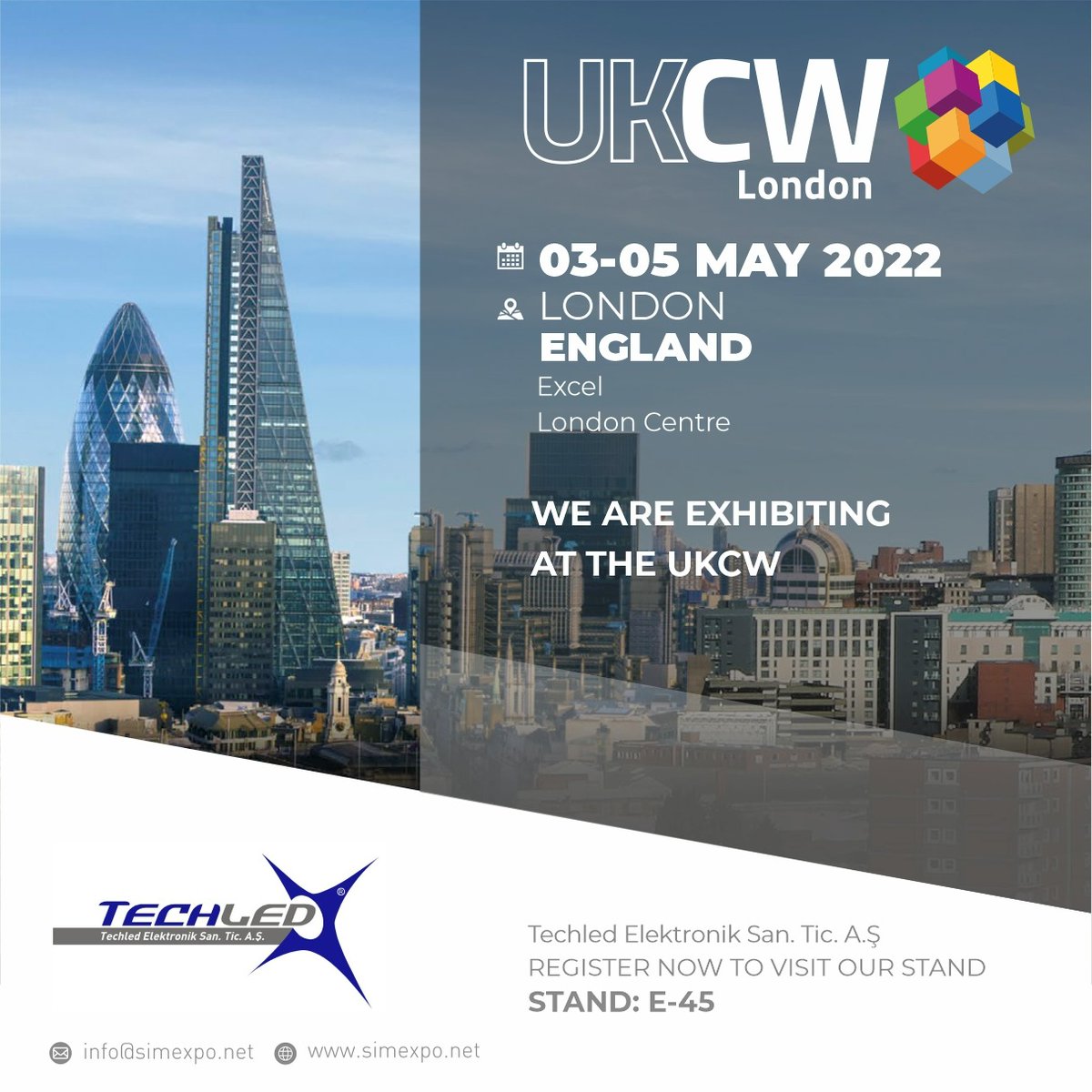 Simexpo's tweet photo. İhtiyaç analizi ve çözüm ortaklığı sayesinde Türkiye'nin önde gelen aydınlatma üreticilerinden biri olan #Techled 03-05 Mayıs 2022 tarihleri arasında Londra / Excel'de gerçekleşecek olan Yapı ve İnşaat @UK_CW 2022 fuarı Stand No: E-45 'de yerini aldı. https://t.co/htXRbmhyiv