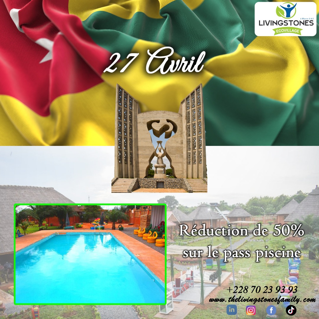 Venez nager à volonté avec 50% de réduction sur le pass piscine pour célébrer le 62 ème anniversaire de l'indépendance du Togo.
Réduction uniquement disponible aujourd'hui. A bientôt à Ecovillage ! #27avril #IndependanceTG #TgTwittos