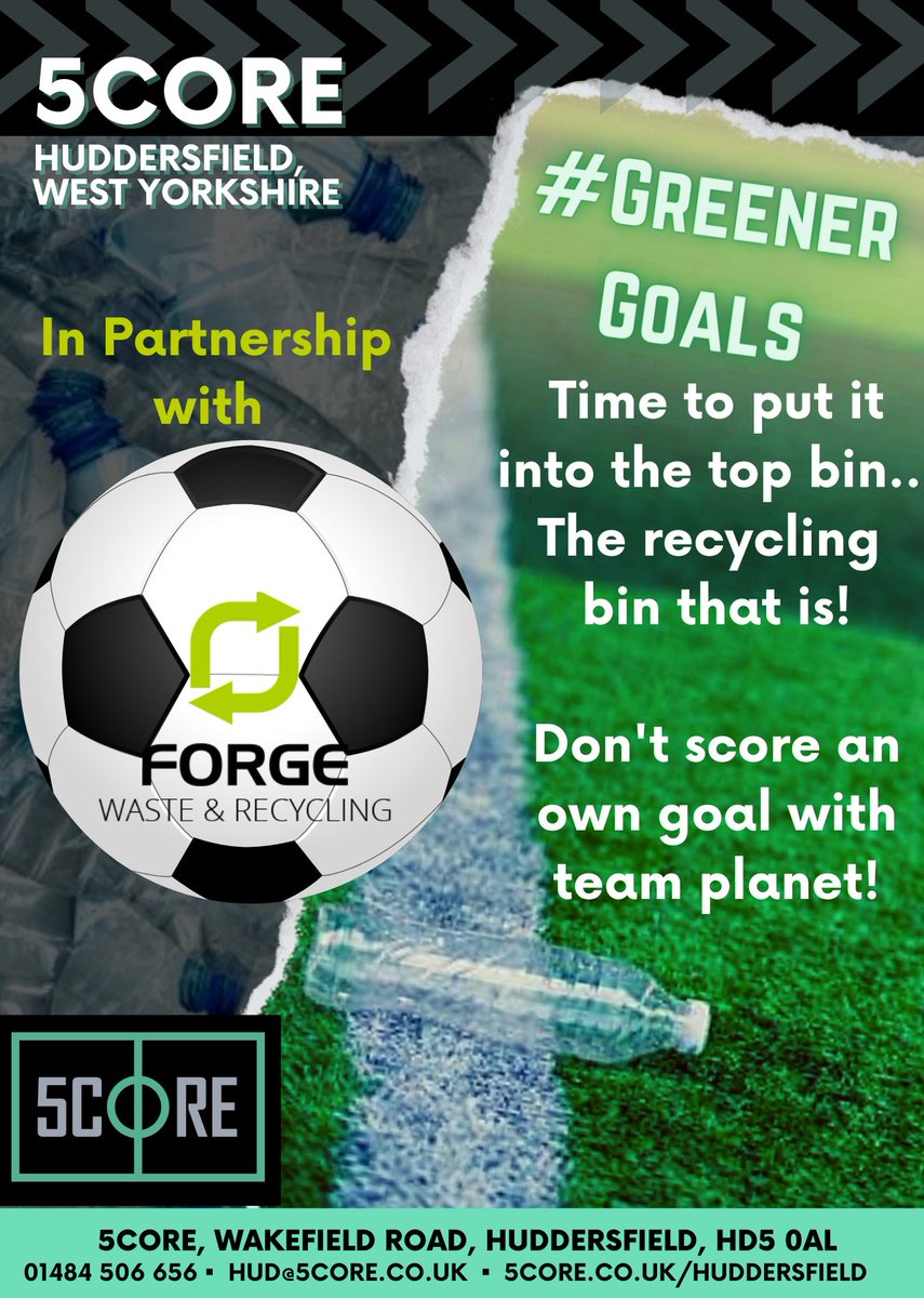 5coreHud's tweet photo. Extending on from #worldearthday that our campaign is making progress! #5core #Huddersfield have partnered with @forge_recycling to help make an impact on & off the pitch. It's time to give non recyclers the red card!
1/3 https://t.co/TAoJ5Ic95j