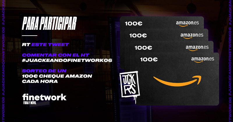 HOY REPARTIMOS AMOR CADA HORA
SORTEO DE 100€ EN AMAZON CADA HORA DURANTE 5 HORAS

Para participar:
1. RT este tweet
2. Comentar con el HT #JuackeandoFinetwork06

El sorteo se hará cada hora: 13h 14h 15h 16h 17h
Así que si reventáis los tweet con el HT, habrá más probabilidad 🚀