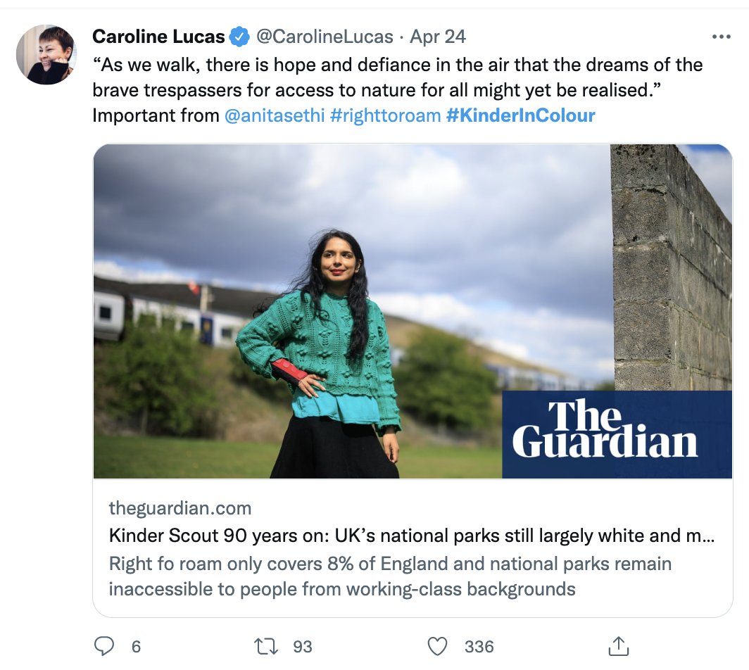 ClimateWarrior7's tweet photo. The last time I was in the Peak District I saw only a Sikh man having a walk and a black man working on the roads with a white man.
Apart from that I can't remember because I forgot to count.
Most people were white, which proves there are racist barriers.
#kinderincolour https://t.co/J0GjHrrlW6