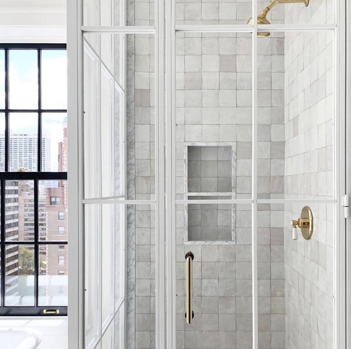 NateBerkus's tweet photo. Moving on to painted iron enclosures, in a shower with a view 🚿 #LBGforNBA https://t.co/l9iAJDjbZe