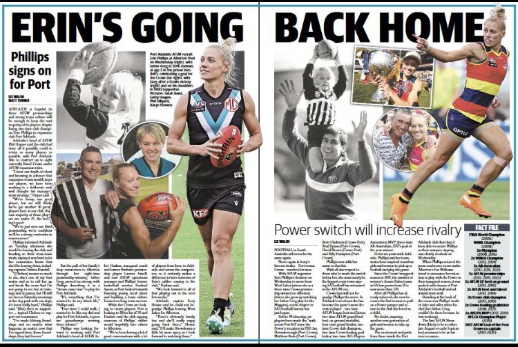 Big day when @erinphillips131 comes home to @PAFC as the clubs 1st @aflwomens signing!