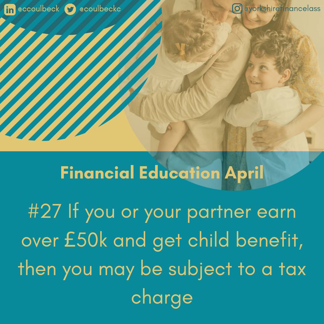 LockFinancial's tweet photo. If one partner of a couple earns over £50k and either of them receive child benefit – you will likely have to pay some or all of this back. HMRC can confirm the calculation, and you can choose not to receive child benefit rather than receive the charge #financialeducation #tax https://t.co/IXF6peLUZq