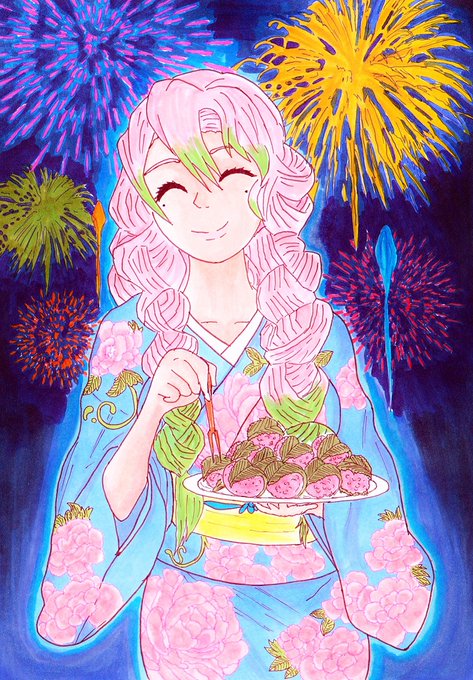 🌸花月院 千陽 / コピック🌸さんがTwitterに投稿した甘露寺蜜璃(鬼滅の刃)のイラスト。