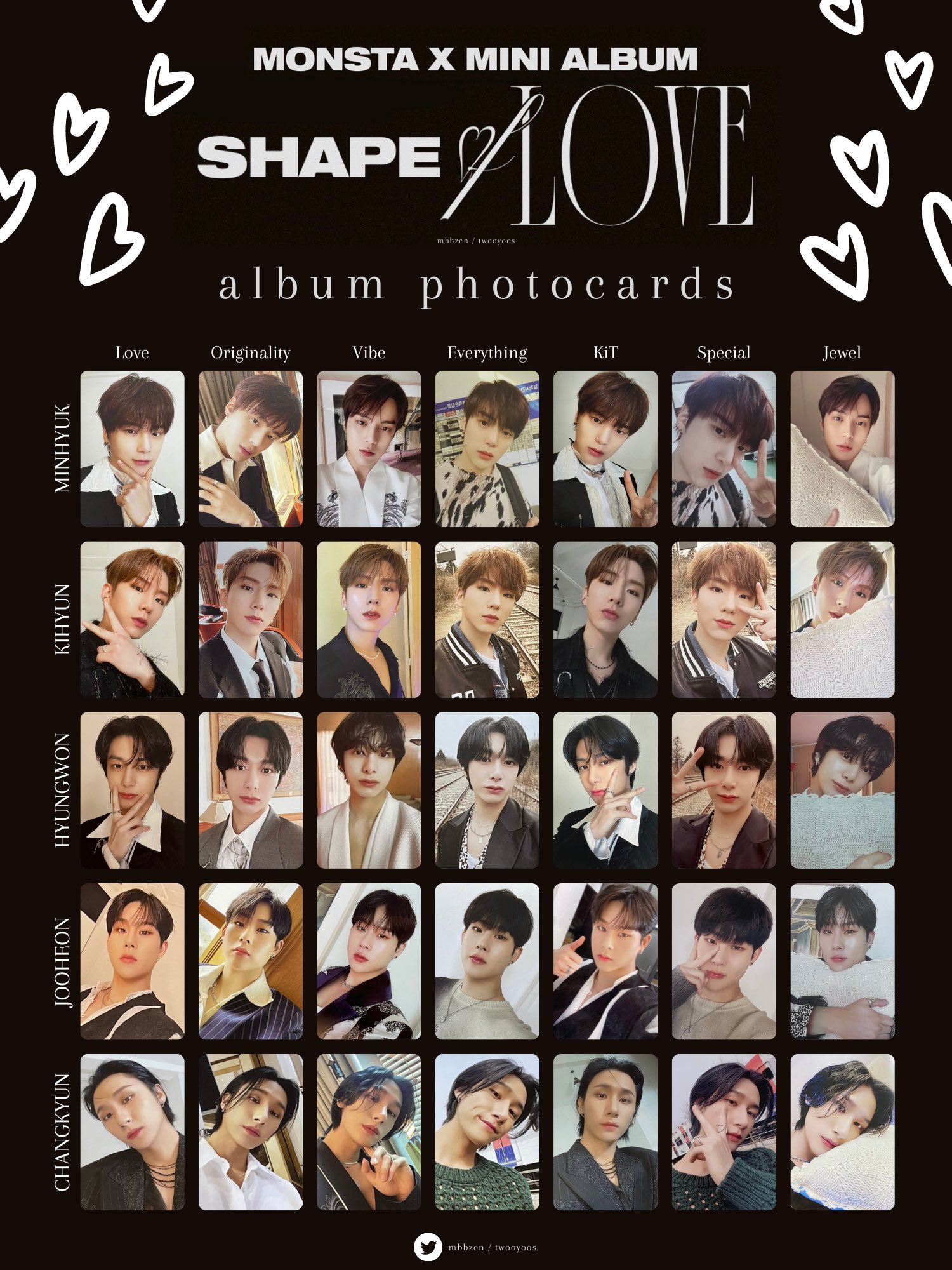 k on X: ♡ monsta x shape of love templates ♡ — album and unit pcs —  reuploaded with clean & clearer photos~ [ 몬스타엑스 포카 리스트 photocard pc list  minhyuk kihyun