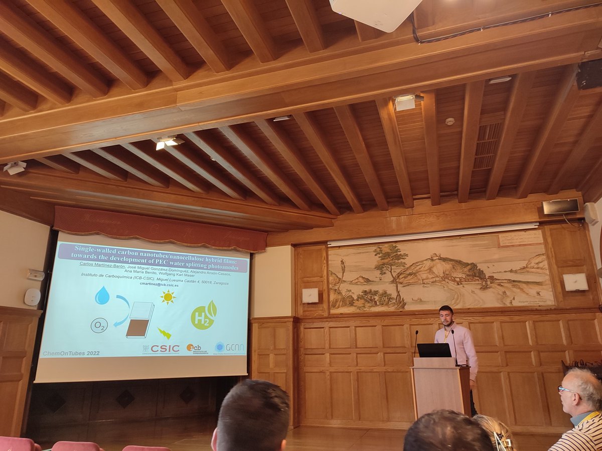 SWCNTs/nanocellulose as photoanodes  for water splitting by Carlos Martínez. Excellent Talk with plenty of interest! #ChemOnTubes2022, #carbonnanotubes