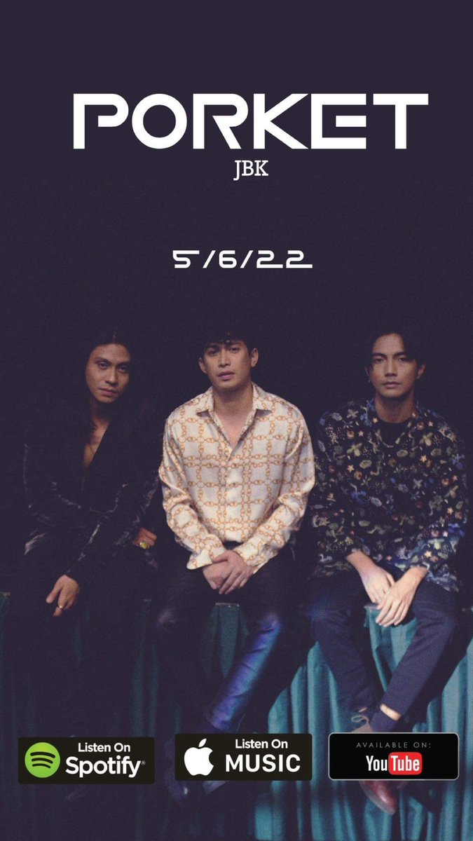 JBK (@jbkbandofficial) on Twitter photo We’re thrilled to announce the release of our newest single “PORKET” coming out this May 6, 2022.
Click link to pre-save
fpt.fm/app/32806/pres…
<a href="/WarnerMusicPH/">Warner Music Philippines</a> <a href="/joshua_jbk/">JoshWAWA</a> <a href="/Bryan_JBK/">Bryan del Rosario</a> <a href="/kim_jbk1/">Kim Lawrenz Ordoño</a>
@TheSoundHouse We’re thrilled to announce the release of our newest single “PORKET” coming out this May 6, 2022.
Click link to pre-save
fpt.fm/app/32806/pres…
<a href="/WarnerMusicPH/">Warner Music Philippines</a> <a href="/joshua_jbk/">JoshWAWA</a> <a href="/Bryan_JBK/">Bryan del Rosario</a> <a href="/kim_jbk1/">Kim Lawrenz Ordoño</a>
@TheSoundHouse