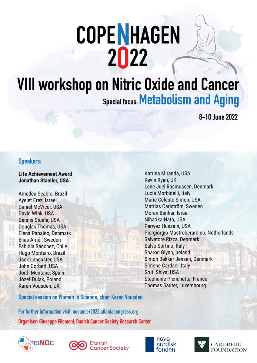 We are proud to announce the upcoming Workshop on #NO and #Cancer that we are organizing in #Copenhagen.
Check the program and register soon, seats are limited!

nocancer2022.atlantacongress.org