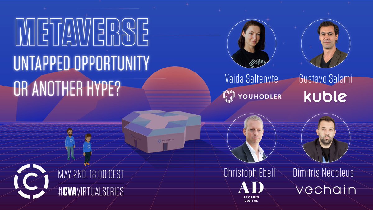 thecryptovalley's tweet photo. #METAVERSE Untapped business opportunity OR just anoter hype ⁉️

Let's find out on May 2nd with a super #CVAvirtualseries panel - @Vaida_Salt @YouHodler @gustavosalami @kubleag @ArcadesDigital @VerticaiCEO  @im_dimneo  @vechainofficial 🚀

Register now👇⚡️
https://t.co/zQbjstf5uX https://t.co/2BdBOwO9q8