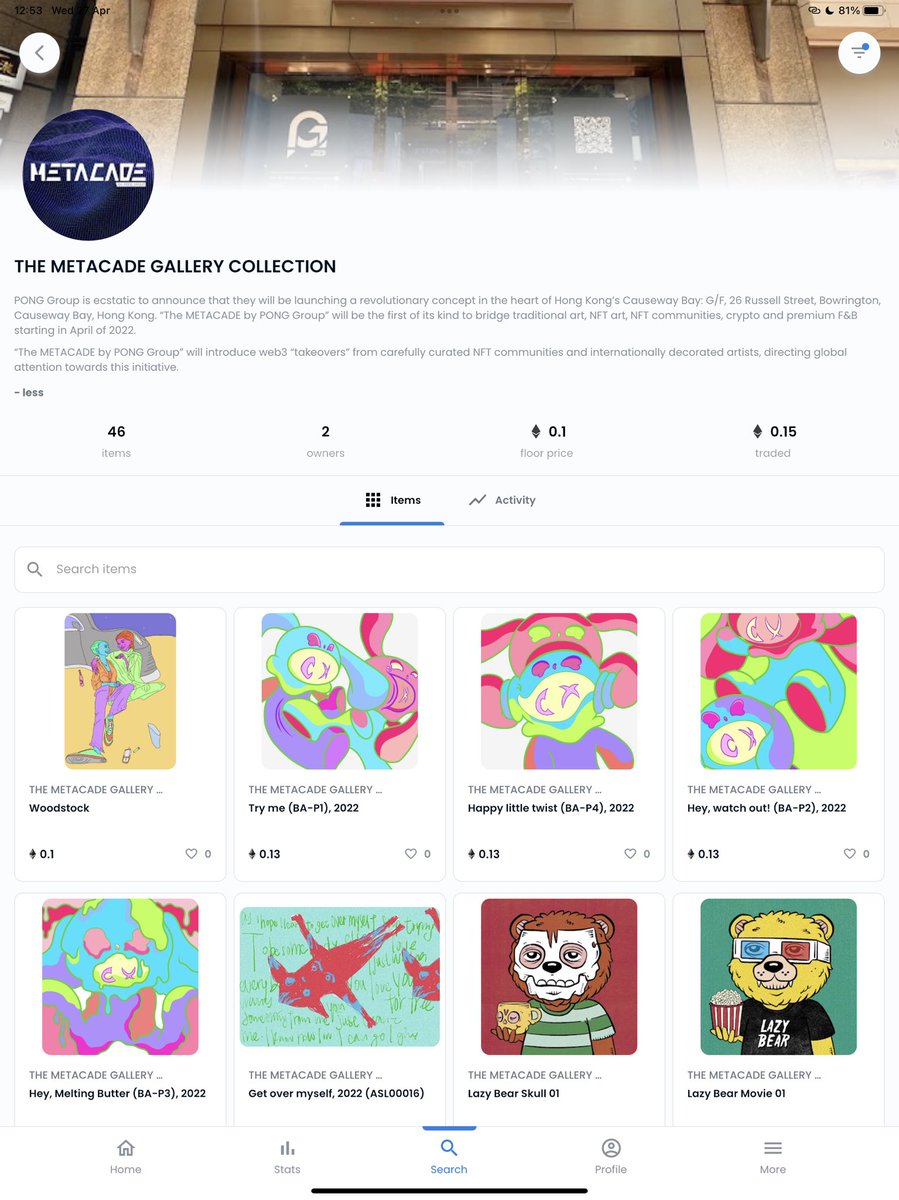 opensea.io/collection/the…

Go check out the collection I’m collaborating with! <a href="/metacadegallery/">The METACADE by PONG Group</a> 

The start of something big ⚡️🪐🎉 the gallery is open now in HK
#NFTCommmunity #nftcollector #NFTCollection