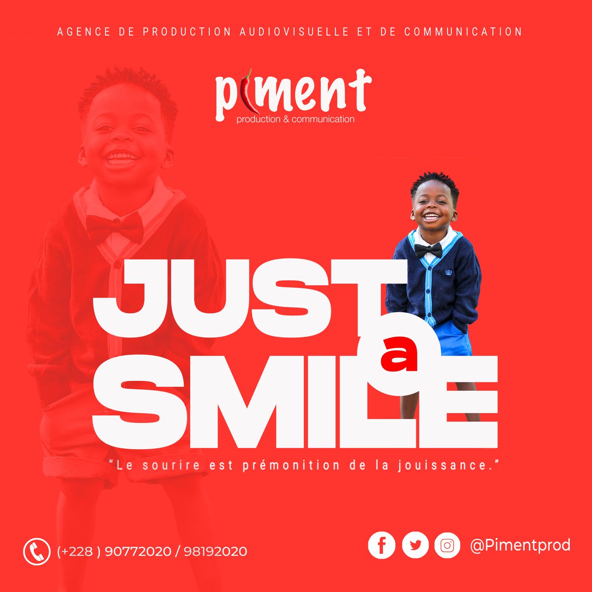 PimentProdCom's tweet photo. Juste souriez ☺️ et laissez-nous opérer le reste de la magie💪 !!!
Piment Production vous souhaite un bon week-end !!!
#pimentproduction #communication #audiovisuelle #photographie #vidéo #reportages #Avril2022 #BonCarême #BonWeekend  #Togo228 https://t.co/OcyDlPkY1T
