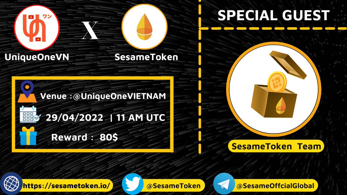 UniqueOneAMA's tweet photo. ✅We're pleased to announce our next AMA with #SesameToken

Venue : https://t.co/2j8sWTtY1g

🗓Date : 29/04/2022 
⏱Time : 11 AM UTC | 18:00 GMT +7

Follow Twitter:
@UniqueVietNams
@SesameToken

Like, Retweet, Ask a question and Tag 2 friends. up to 3 questions https://t.co/X9EYDnkbKI