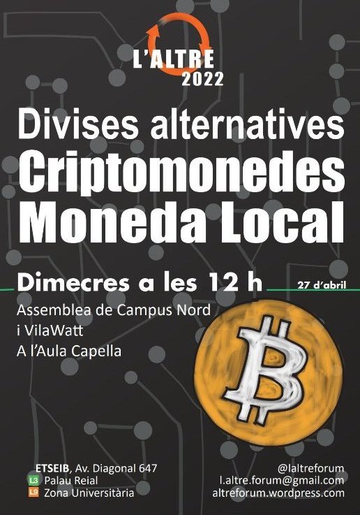 En comptes de participar en el FibVisiona i apropar la privatització de les universitats veniu-nos a veure a l'Altre Fira, on realitzarem una ponència sobre criptomonedes des d'una perspectiva anti-capitalista amb les companyes d'Indus🔥