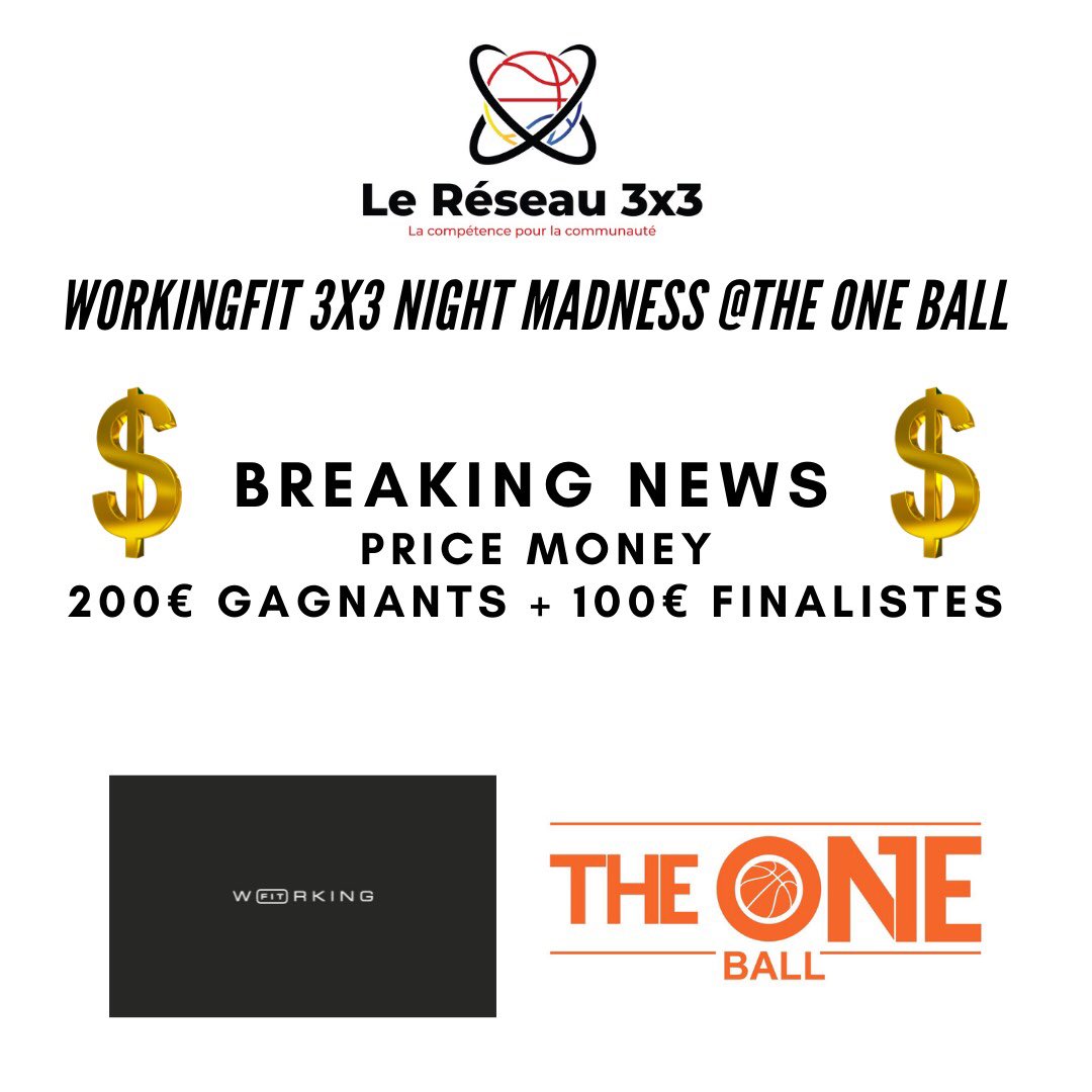 lereseau3x3's tweet photo. Troisième lot 🎁

L'équipe vainqueur  gagnera un cash prize de 200€ 💰

L’équipe finaliste  repartira avec 100€ 🤑

MERCI @workingfit_p 😇
.
.
.
#Basketball #Streetball #Basket3x3 #3x3 #3vs3 #3on3 #Moneyprize #cashprize #tournoi3x3 https://t.co/LO1brbiEDE