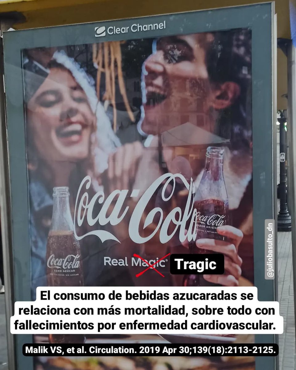 JulioBasulto_DN's tweet photo. El día de Sant Jordi, mientras caminaba hacia las librerías en que firmé mis libros, me topé con este anuncio de Coca-Cola. Al verlo me di cuenta de que le faltaba un pequeño matiz.
Fuente: Malik VS, Circulation. 2019 Apr 30;139(18):2113-2125.
https://t.co/20ODxkzCWa https://t.co/yb3sUpm3G5