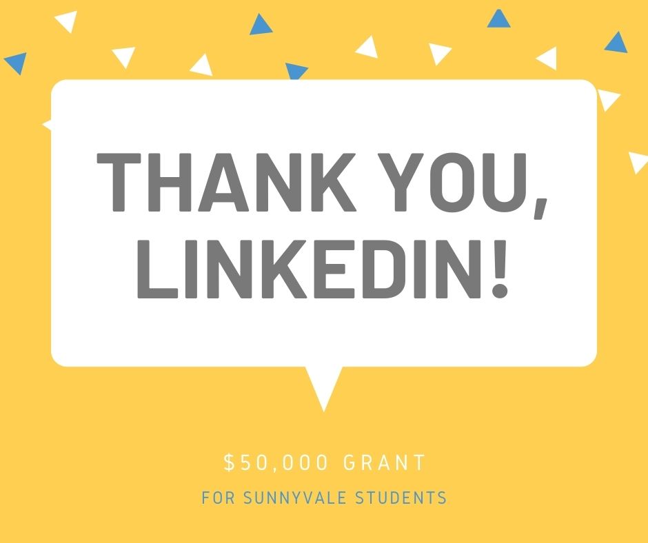 SvaleEdFound's tweet photo. Thank you to LinkedIn for a generous contribution of $50,000 to SEF for Sunnyvale students. We appreciate your support! https://t.co/Ec3XkBeCXk