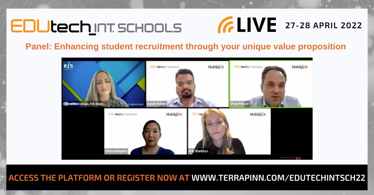 edutech_asia's tweet image. Now at #EDUtechIntSch
Panel: Enhancing student recruitment through your unique value proposition
Featuring leaders of @ISPSchools #GSF @KISbangkok #SingEdGlobal @HubSpot 

Watch the full panel discussion now 
Log on to the platform or get your free pass: bit.ly/3uFTXXg