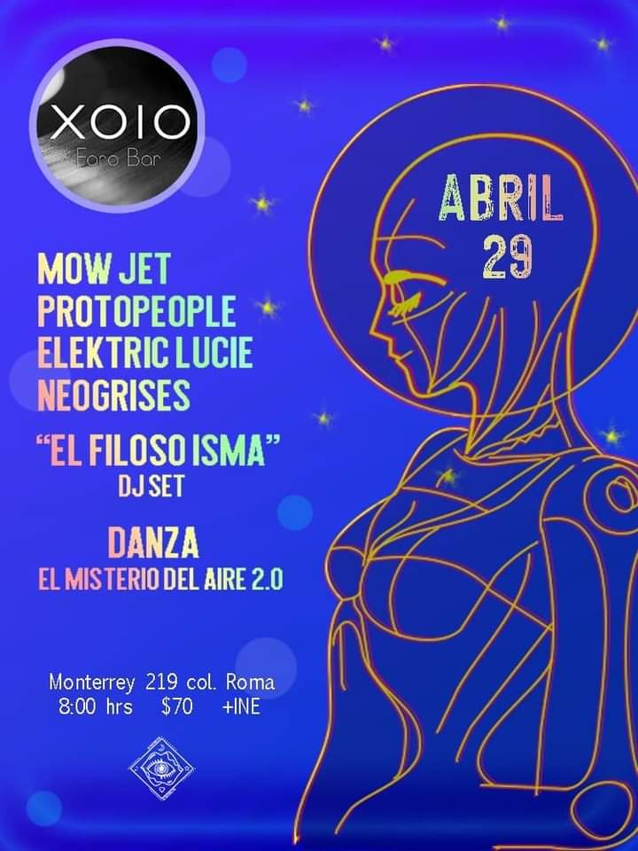 Este viernes en <a href="/XoloBar/">Xolo</a> nos vemos para festejar la música y la danza

MÚSICA: @mowjet1 ✨ <a href="/protopeople/">Protopeople</a> ✨ <a href="/NeoGrises/">NEOGRISES</a>  ✨ "El Filoso Isma"
DANZA: "El Misterio del aire"

Entrada $70
Cupo limitado

Actualización:
Quedan: 40 boletos