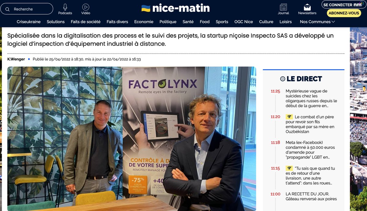IInspecto's tweet photo. Thank you so much @Nice_Matin for this article and for the opportunity to introduce Inspecto and our remote project inspection software solution Factolynx.

Find the article below ! 
https://t.co/iS7XyxdGVX

#Inspecto #NiceMatin https://t.co/32sN5CscyY