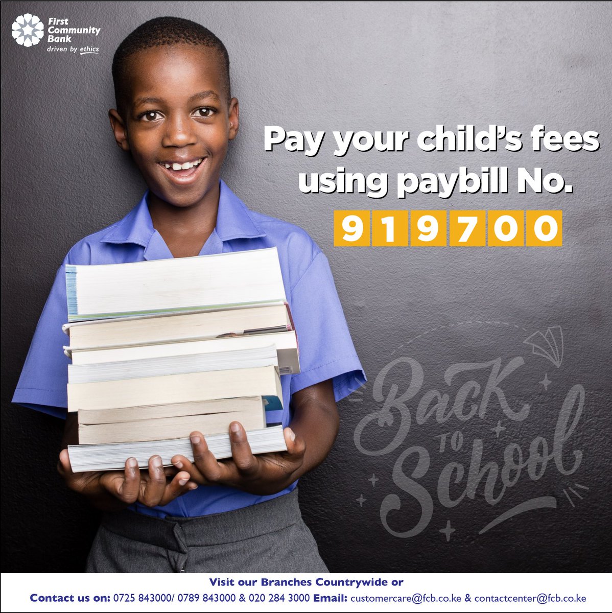 premierbank_ke's tweet photo. The school Term is here and we would like to offload the burden of queuing. Simply pay your childβs fees by using our pay bill number 919700. #backtoschool #ethicsdriven https://t.co/NALolKXxBL